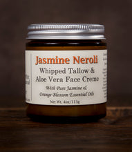 Load image into Gallery viewer, Jasmine Neroli whipped tallow and aloe vera face creme with all natural ingredients, 4oz