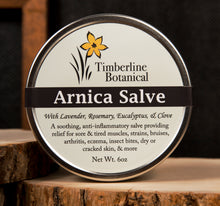 Load image into Gallery viewer, Healing arnica salve using all natural ingredients and olive oil infused with fresh arnica blossoms, 6oz