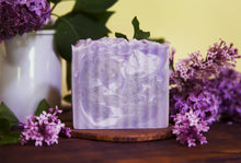 Load image into Gallery viewer, Spring lilac handcrafted soap using all natural ingredients and grass fed tallow