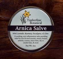 Load image into Gallery viewer, Healing arnica salve using all natural ingredients and fresh arnica blossoms infused in olive oil, 6oz
