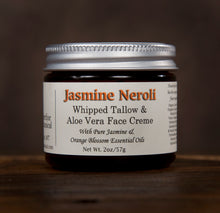 Load image into Gallery viewer, Jasmine Neroli whipped tallow and aloe vera face creme with all natural ingredients, 2oz 
