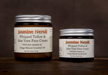 Load image into Gallery viewer, Jasmine Neroli whipped tallow and aloe vera face creme duo using all natural ingredients, 2oz &amp; 4oz
