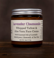 Load image into Gallery viewer, Lavender Chamomile whipped tallow and aloe vera face creme with all natural ingredients, 4oz 
