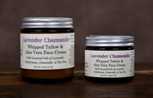 Load image into Gallery viewer, Lavender Chamomile whipped tallow and aloe vera face creme duo using all natural ingredients, 2oz &amp; 4oz
