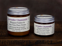 Load image into Gallery viewer, Lavender Chamomile whipped tallow and aloe vera face creme duo using all natural ingredients, 2oz &amp; 4oz
